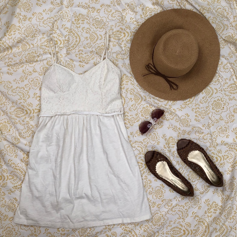White with lace top Spaghetti strap sundress dress